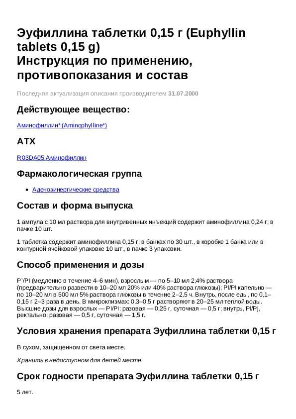 Эуфиллин в ветеринарии (euphyllinum). эуфиллин для животных