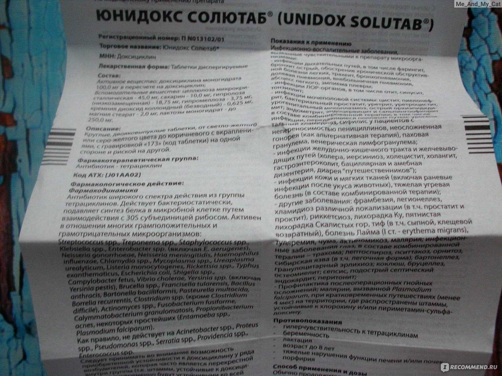 Юнидокс солютаб для кошек инструкция по применению таблетки