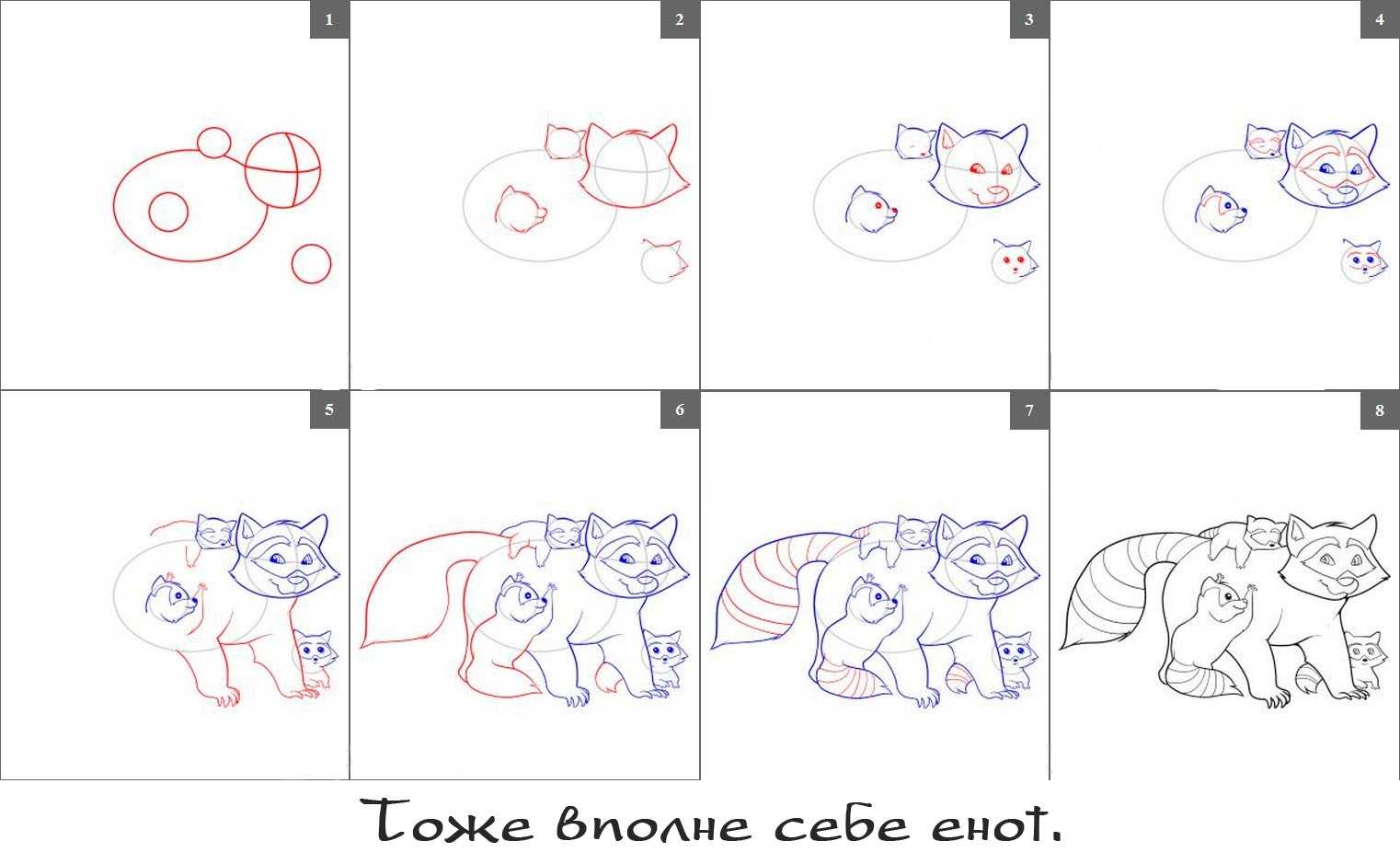 Рисунок енот поэтапно: как нарисовать енота поэтапно карандашом для начинающих уроки рисования для начинающих, мультики, раскраски.